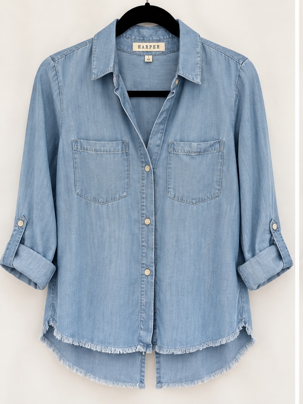 Harper Chambray Button Down Shirt Size S NWT Francesca’s